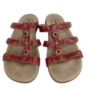 Taos Nifty Red Leather Sandals 7 Slip On Hook Loop Adjustable Straps